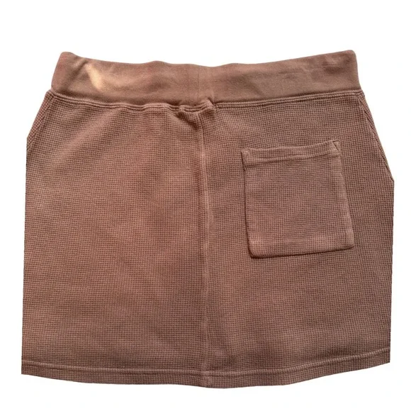 Brandy Melville Brown Waffle Knit Thermal Mini Skirt Drawstring OS - Picture 9 of 9
